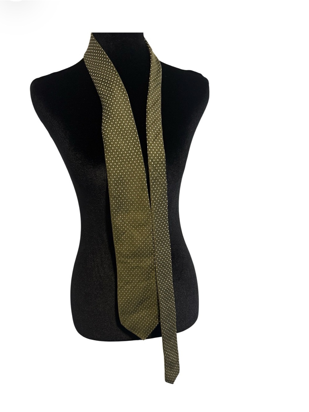 VINTAGE Galieni 1889 Made in Italy 100% Silk Olive Green Geometric Designer Tie